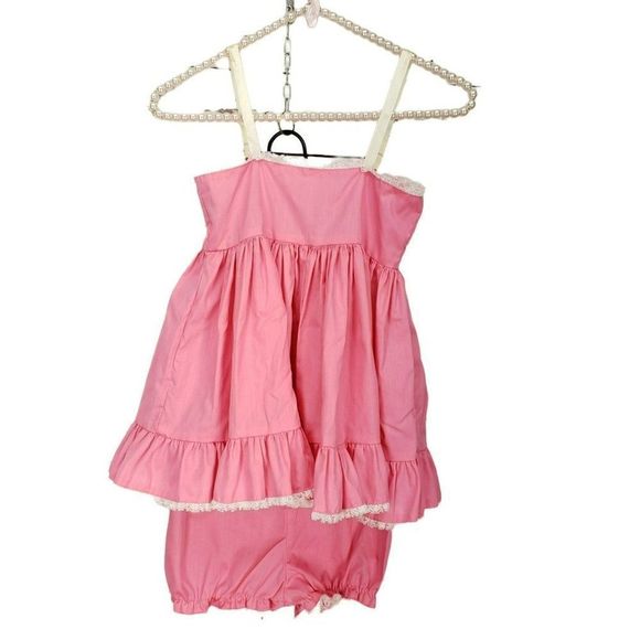 Kathleen Scott Girls Vintage Pink Ruffle Lace Pageant Frilly BabyDoll5R‎ 5
